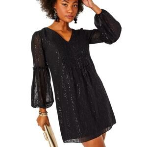 Lilly Pulitzer Cleme Long Sleeve Silk Dress Black Shimmer Womens 00 Holiday NWT